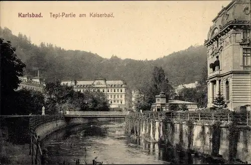 Ak Karlovy Vary Karlsbad Stadt, Tepl-Partie am Kaiserbad