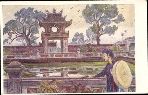 Künstler Ak Hanoi Vietnam, Pagode de la Litterature, Pavillon de l'Eloquence