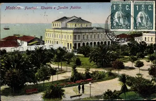 Ak Funchal Insel Madeira Portugal, Theatro e Jardin Publico