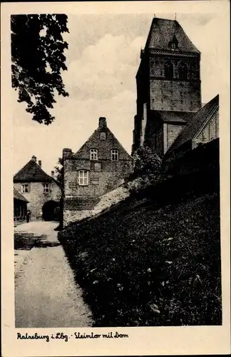 Ak Ratzeburg im Herzogtum Lauenburg, Steintor mit Dom