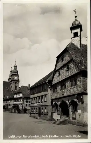 Ak Amorbach im Odenwald Unterfranken, Rathaus, Kath. Kirche