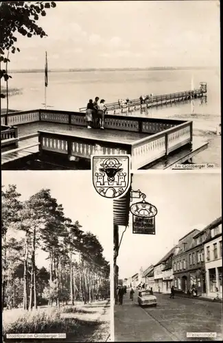Ak Goldberg in Mecklenburg, Goldberger See, Stadtforst, Friedensstraße, Wappen