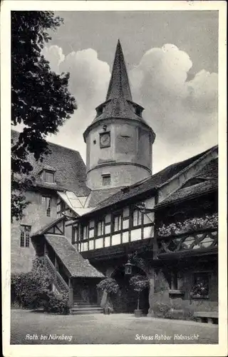 Ak Roth bei Nürnberg Mittelfranken, Schloss Ratibor, Hof, Turm