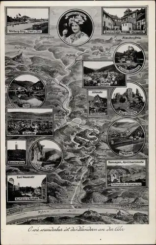 Landkarten Ak Bad Neuenahr Ahrweiler, Ahrtal, Remagen, Mayschoß, Altenahr, Kreuzberg, Nürburgring