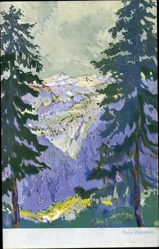 Künstler Ak Lingstrom, F., Norwegen, Berglandschaft, Wald