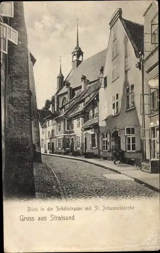 Ak Stralsund in Vorpommern, Schillstraße, St. Johanneskirche