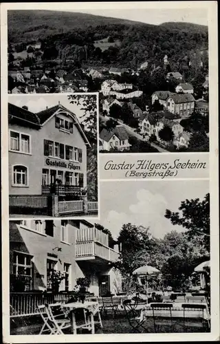 Ak Seeheim Jugenheim an der Bergstraße, Totalansicht der Ortschaft, Gaststätte