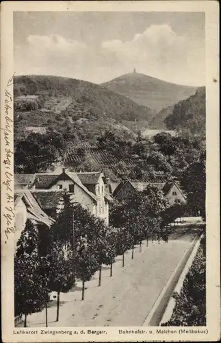 Ak Zwingenberg an der Bergstraße, Bahnhofstraße und Malchen, Melibokus