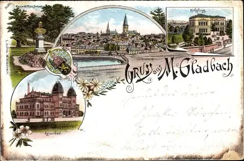 Litho Mönchengladbach am Niederrhein, Erholung, Kaiser Wilhelm Denkmal, Kaiserbad