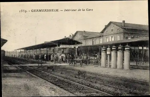 Ak Germersheim am Rhein, Bahnhof, Gleisseite