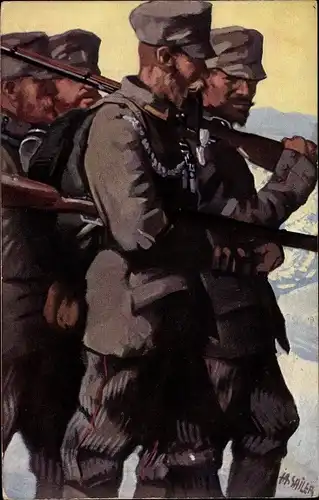 Künstler Ak Sailer, Jos. Andr., KuK Landsturm Patrouille, I. WK