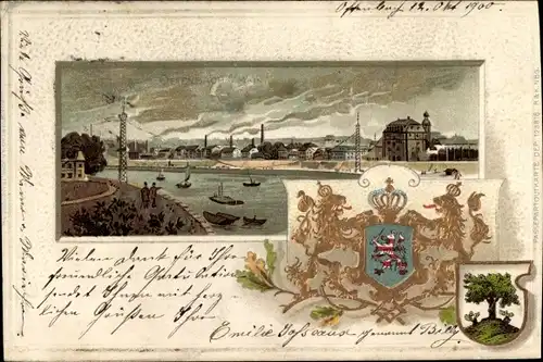 Präge Wappen Passepartout Litho Offenbach am Main Hessen, Panorama