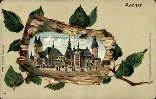 Birkenholz Litho Ak Aachen, Rathaus, Verwaltungsgebäude vom Chorusplatz