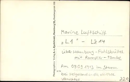 Ak Hamburg Nord Fuhlsbüttel, Marine Luftschiff L 1, LZ 14, Rumpler Taube, Zeppelin