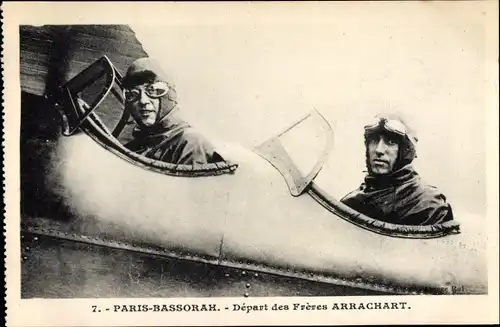 Ak Depart des Freres Arrachart, Piloten, Flugzeug, Flug von Paris nach Bassorah Basra Irak