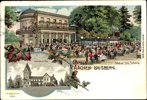 Litho Aachen in Nordrhein Westfalen, Lousberg, Sommerfrische und Weinhandlung, Salvatorkirche