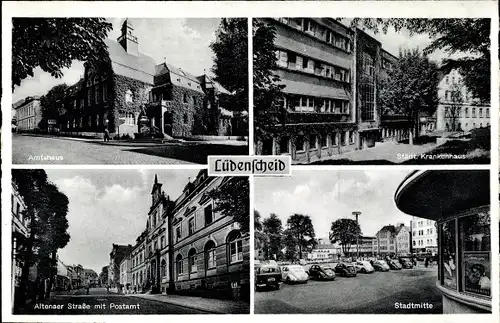 Ak Lüdenscheid im Märkischen Kreis, Stadtmitte, Krankenhaus, Amtshaus, Altenaer Straße, Postamt