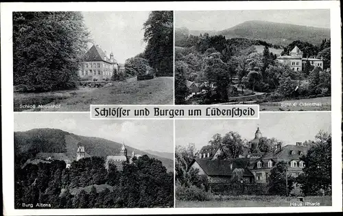 Ak Lüdenscheid im Märkischen Kreis, Schloss Neuenhof, Burg Altena, Haus Rhade, Schloss Ödenthal