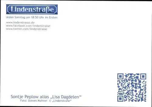 Ak Schauspielerin Sontje Peplow, Lindenstraße, Autogramm, Portrait