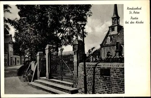 Ak Nordseebad Sankt Peter Ording, Partie bei der Kirche