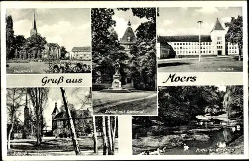 Ak Moers am Niederrhein, Stadtpark, Rathaus, Schloss mit Denkmal, Nordring