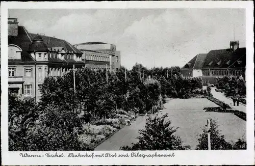 Ak Wanne Eickel Herne im Ruhrgebiet, Bahnhof mit Post und Telegraphen Amt
