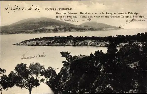 Ak Konstantinopel Istanbul Türkei, Iles des Princes, Haiki et vue de la Langue doree a Prinkipo