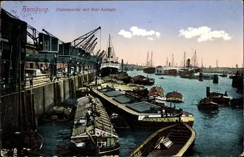 Ak Hamburg, Hafen, Kaianlagen, Frachtschiffe
