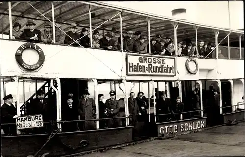 Ak Hamburg, Dampfer, Große Hafenrundfahrt, Otto Schlick, Passagiere