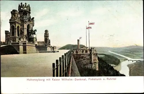 Ak Syburg Dortmund Nordrhein Westfalen, Hohensyburg, Kaiser Wilhelm Denkmal, Finketurm, Ruhrtal