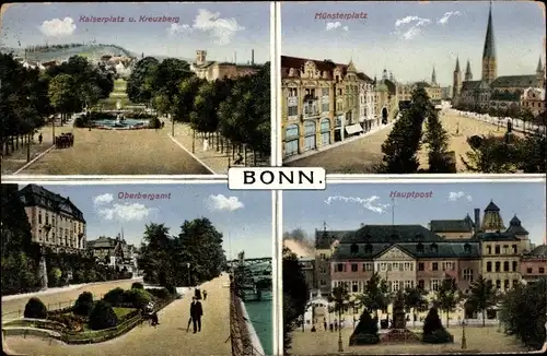 Ak Bonn am Rhein, Kaiserplatz, Kreuzberg, Münsterplatz, Oberbergamt, Hauptpost