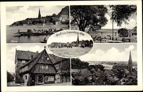 Ak Lauenburg an der Elbe, Fähre, Schlossgarten, Ältestes Haus