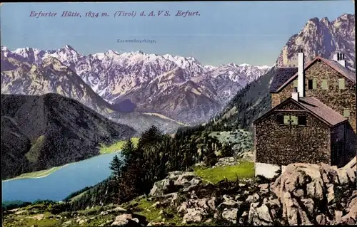 Ak Maurach Tirol, Erfurter Hütte d. A. V. S. Erfurt, Karwendelgebirge