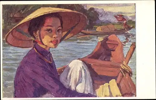Künstler Ak Hue Vietnam, Sur le canal de Phu Cam