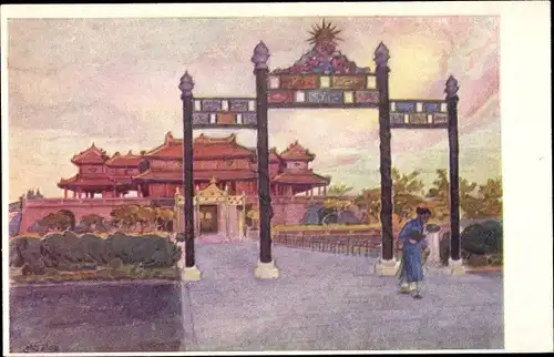 Künstler Ak Hue Vietnam, Avenue d'honneur dans le palais