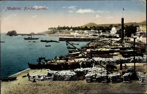 Ak Funchal Insel Madeira Portugal, Hafenpartie, Säcke