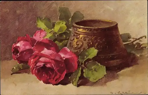 Künstler Litho Klein, Catharina, Blühende Rosen, Blumenvase