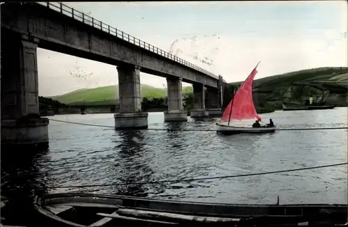 Ak Vegadeo Asturien, Puente, Brücke, Segelboot