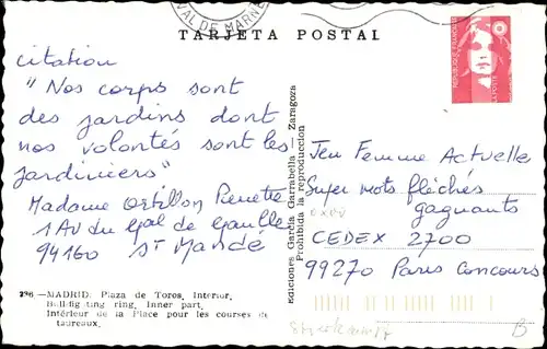 Ak Madrid Spanien, Plaza de Toros, Arena, Publikum