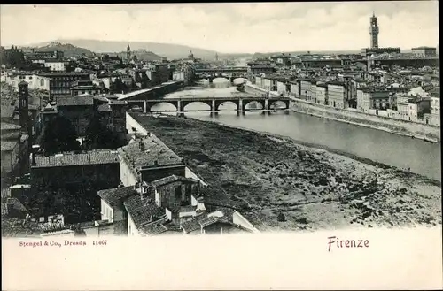 Ak Firenze Florenz Toscana, Vogelschau auf den Ort, Brücke