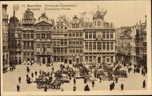 Ak Bruxelles Brüssel, Maison des Corporations, Marktplatz