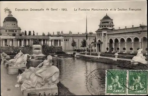 Ak Gand Gent Ostflandern, Weltausstellung 1913, Fontaine Monumentale, Section Francaise