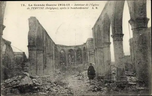 Ak Pervijze Pervyse Diksmuide Dixmude Westflandern, Kriegszerstörungen, zerstörte Kirche, I WK