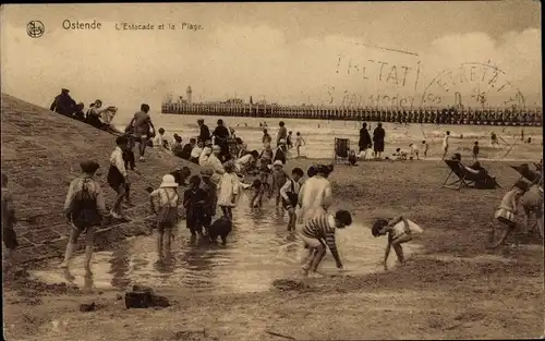 Ak Oostende Ostende Westflandern, Estacade de la Plage, Strandpartie