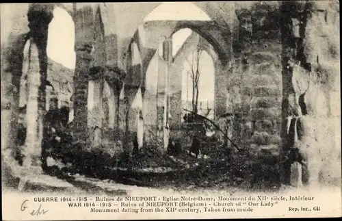 Ak Nieuport Nieuwpoort Westflandern, Eglise Notre Dame, Kirchenruine, Kriegszerstörungen, I WK