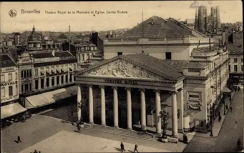 Ak Bruxelles Brüssel, Theatre Royal de la Monnaie et Eglise Sainte Gudule