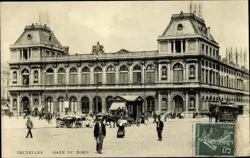 Ak Bruxelles Brüssel, Gare du Nord, Straßenbahn