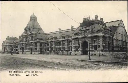 Ak Tournai Wallonien Hennegau, La Gare, Bahnhof