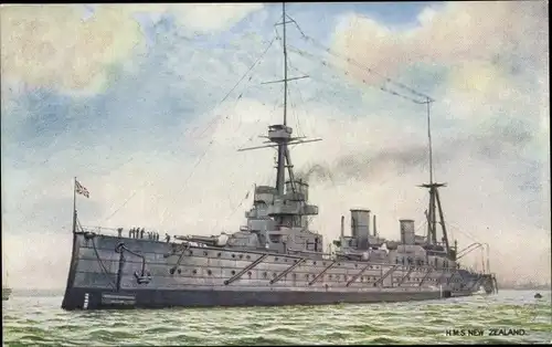 Künstler Ak Britisches Kriegsschiff, HMS New Zealand, Battle Cruiser