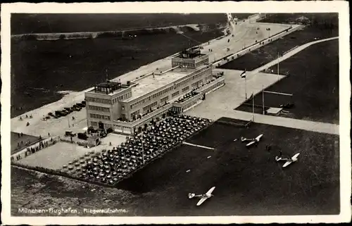 Ak Oberwiesenfeld München Bayern, Flughafen, Fliegeraufnahme